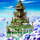 A castle in Dragon Quest IX is pictured amid purple clouds.